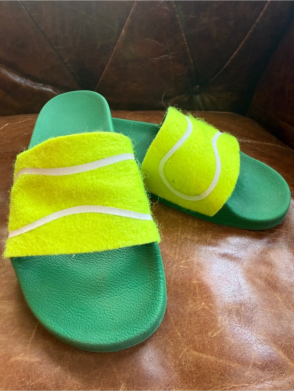 Tory Burch Green and Neon Yellow Felt Slide Sandals